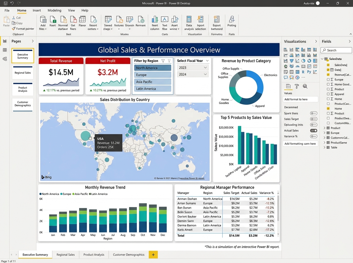 Fully interactive .PBIX Power BI Dashboard file